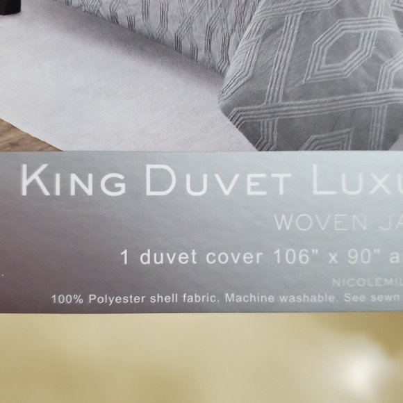 Nicole Miller Woven Jacquard Luxury 3 Piece Geometric King Duvet Cover Set - Picture 7 of 11